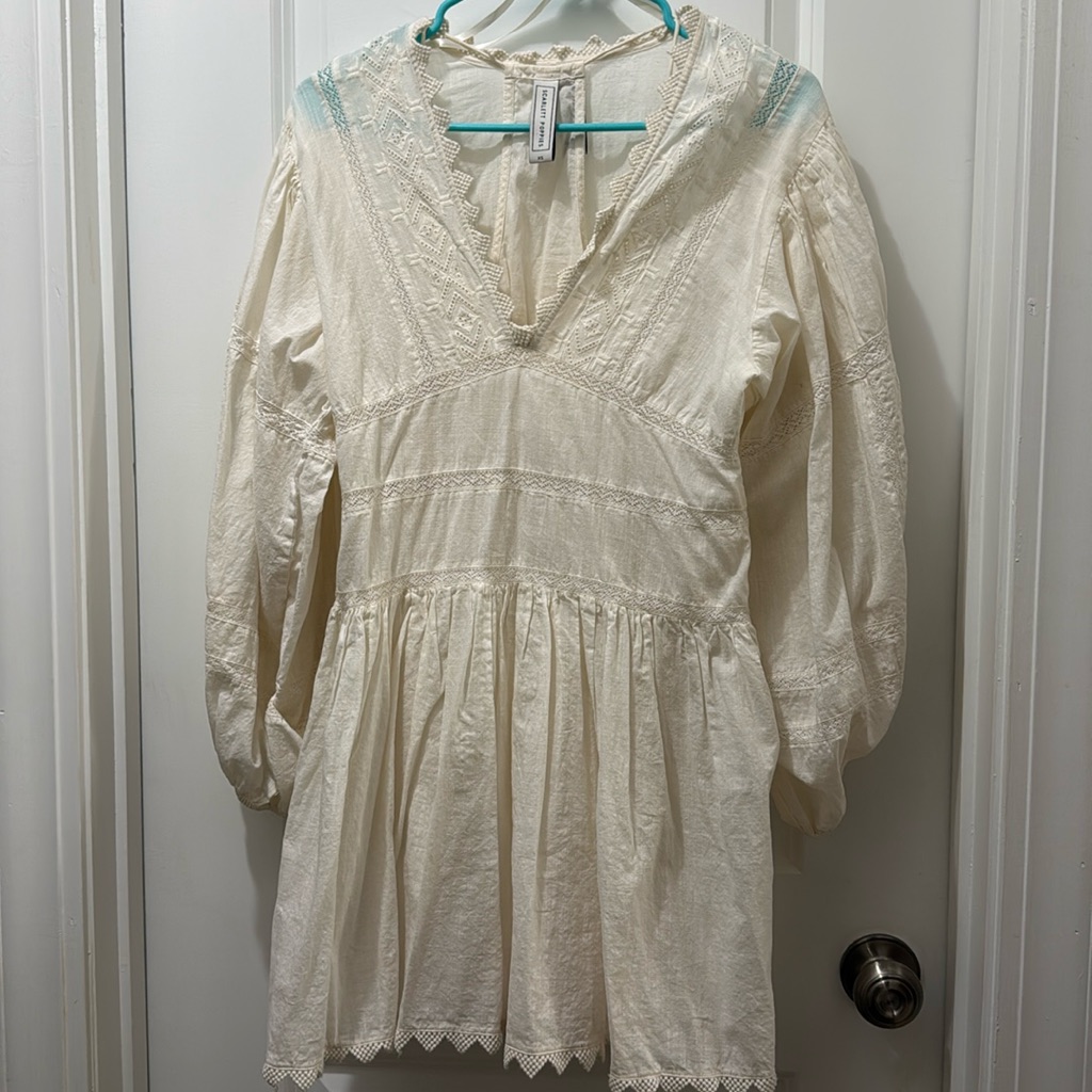 Scarlett Poppies Virginia Dress Vintage Inspired Lace Embroidered Ivory White Xs